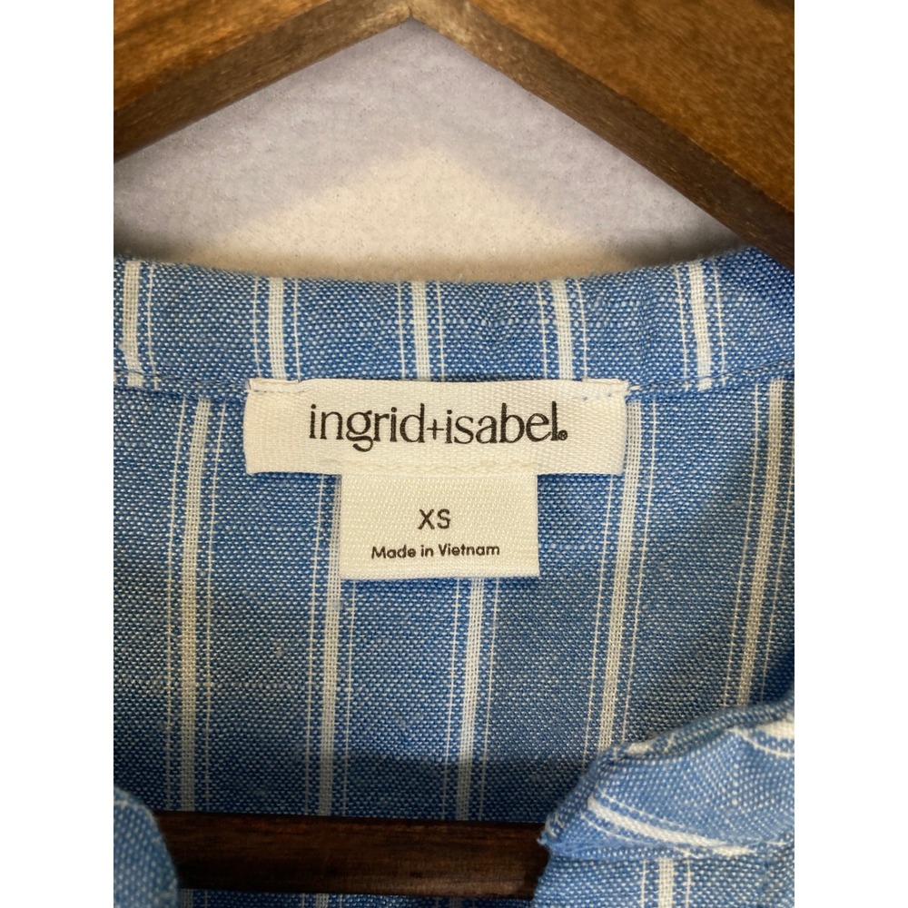 Coastal Ingrid & Isabel Women XS Blue Striped Puff Sleeve Peplum Button Top - Picture 3 of 10